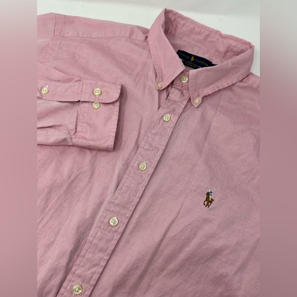 Ralph Lauren Pink Classic Fit Shirt Long Sleeve Sz 17 34-35 Men’s Pony G0